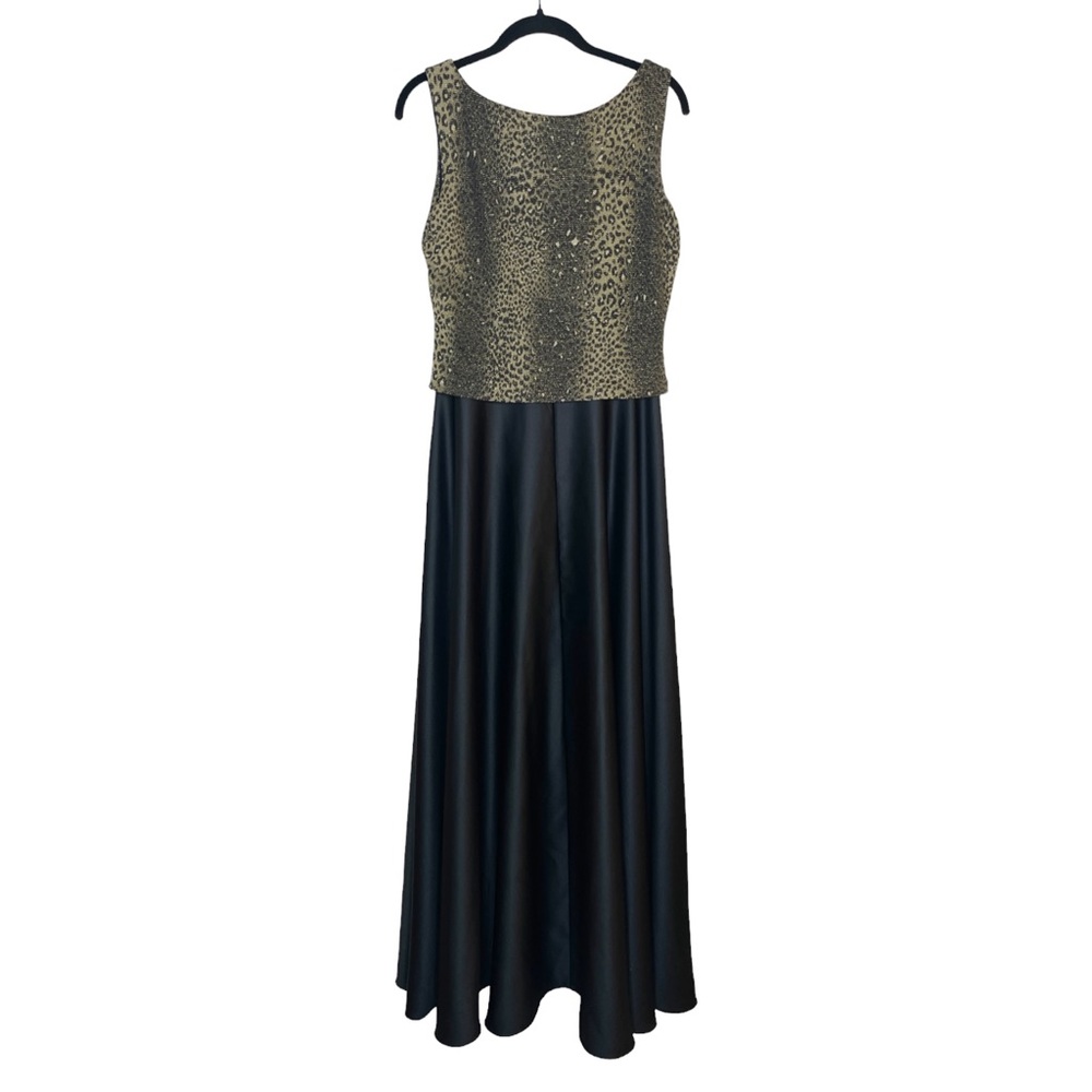 Vintage Leopard Print Maxi Dress Black Gold Sleeveless Y2K Animal Print SZ 8